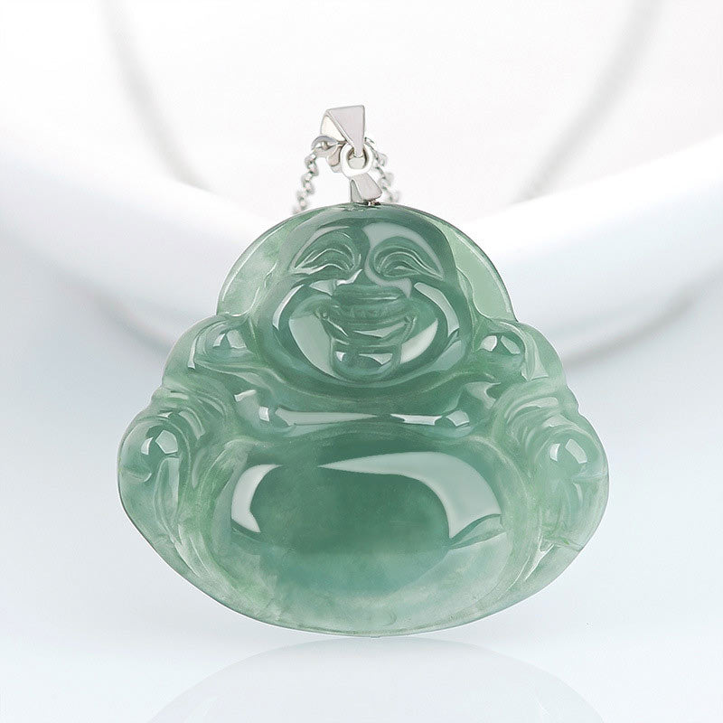 Buddha Stones925スターリングシルバー 笑う仏陀 翡翠 保護 穏やか ネックレス チェーン ペンダント - ジェイド - image 0