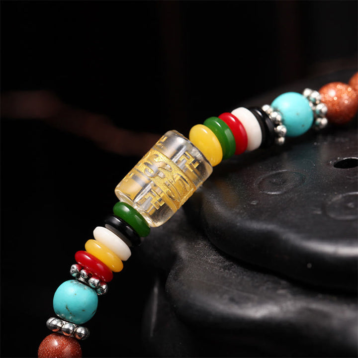 Buddha Stones 108Malaビーズ ゴールドストーンOm Mani Padme Humスワスティカ 自信のブレスレット