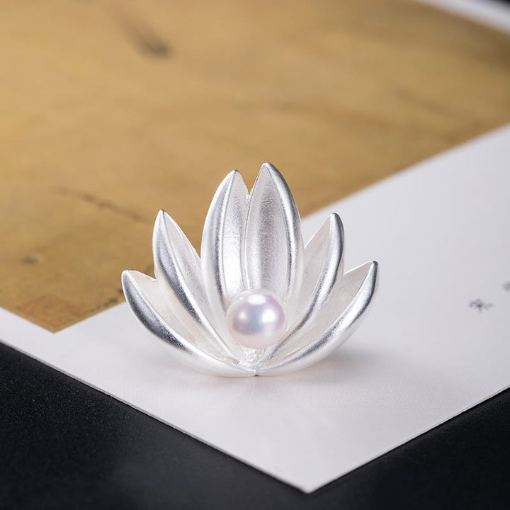 Buddha Stones925スターリングシルバー 蓮の花パール 新たな始まりのブローチ