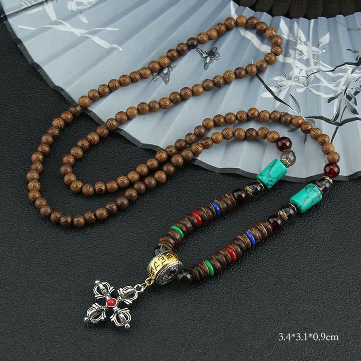 Buddha Stonesチベットオーム・マニ・パドメ・フム祈祷ホイール回転 金剛杵 木製ネックレス ペンダント - 赤十字の金剛杵 - image 28
