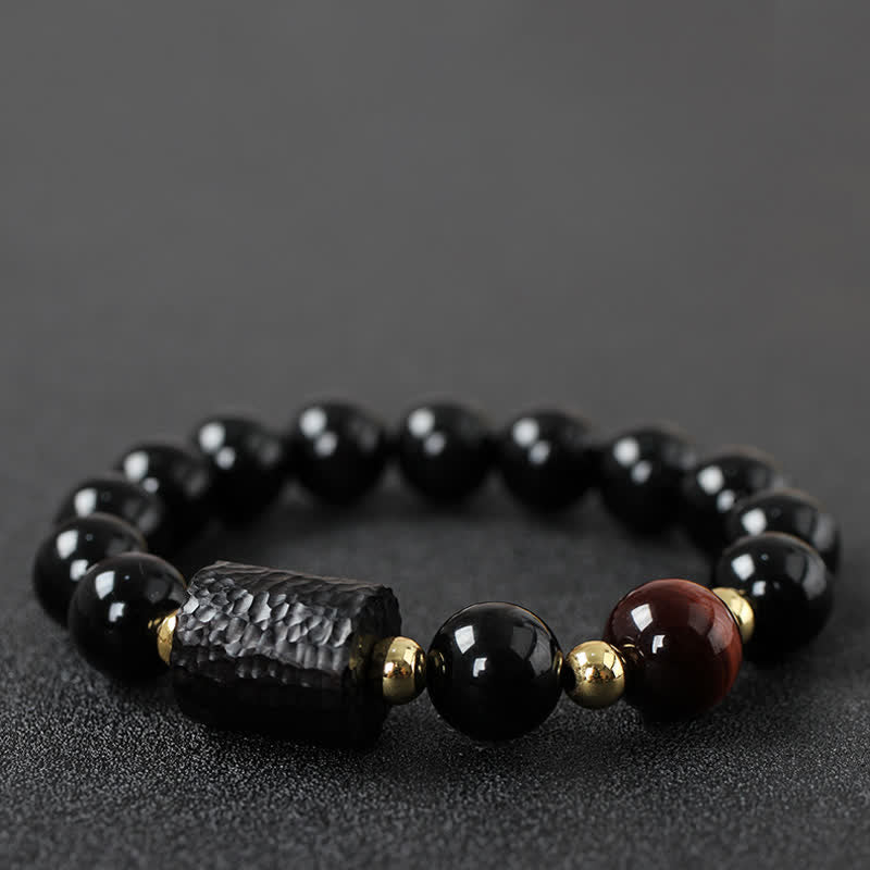 黒曜石、黒檀、赤虎目石の強さを秘めたカップルブレスレット