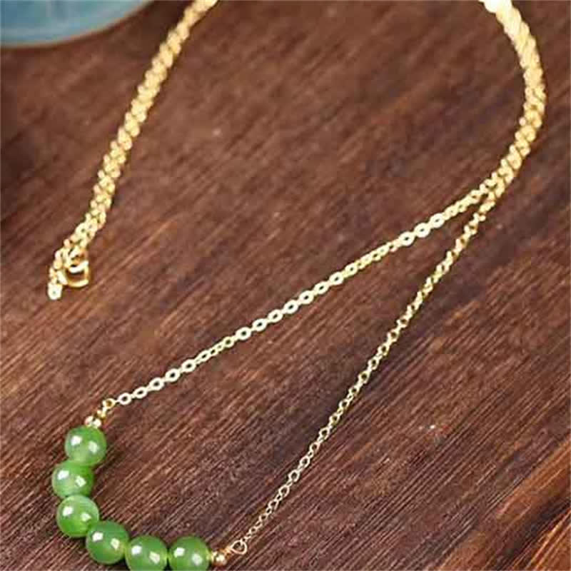14Kゴールドメッキ 和田翡翠ビーズ 幸運のネックレスペンダント