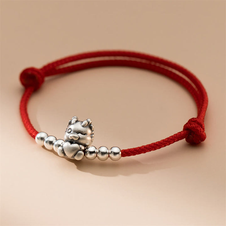 Buddha Stonesハンドメイド999スターリングシルバー龍年幸運レッドブレスレット