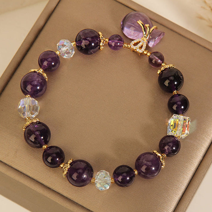 Buddha Stones天然アメジストクリスタルマネーバッグチャームポジティブブレスレット