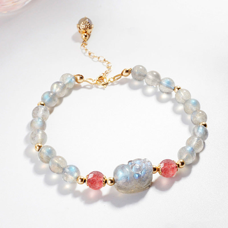 Buddha Stonesムーンストーン ストロベリークォーツ 貔貅ヒーリングブレスレット