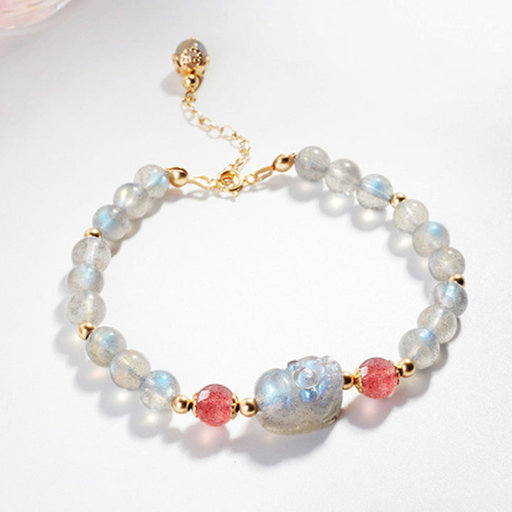 Buddha Stonesムーンストーン ストロベリークォーツ 貔貅ヒーリングブレスレット
