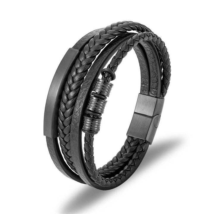 Buddha Stonesレザー多層チタン鋼バランス編み込み磁気バックルブレスレット
