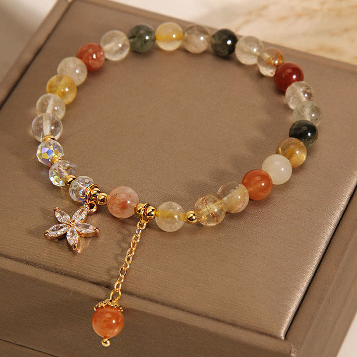 Buddha Stonesマルチカラー ルチルクォーツ 縁起物 ジルコン フラワー ブレスレット