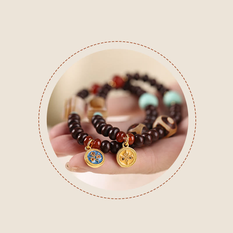 Buddha Stones天然チベット紫菩提樹シードビーズ 富の神 知恵のブレスレット