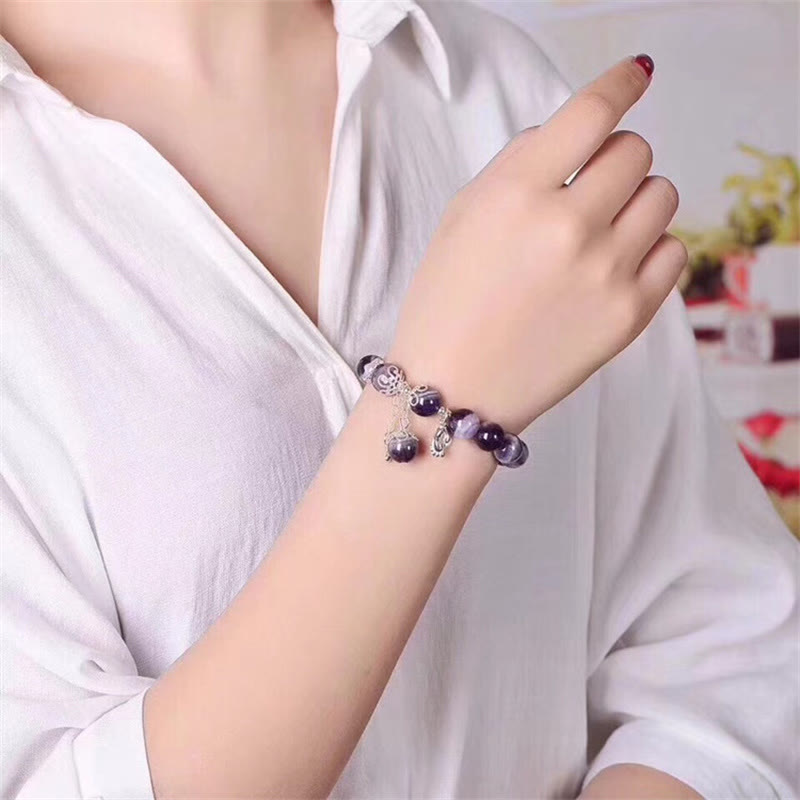 Buddha Stones925スターリングシルバー 天然アメジスト ヒーリングフィート ラブハートチャームブレスレット - image 4