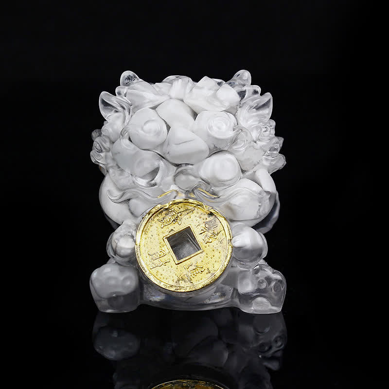 Buddha Stones手作り かわいい 貔貅 金貨 クリスタル 風水 エネルギー 富幸運繁栄家の装飾 - ホワイトターコイズ - image 19