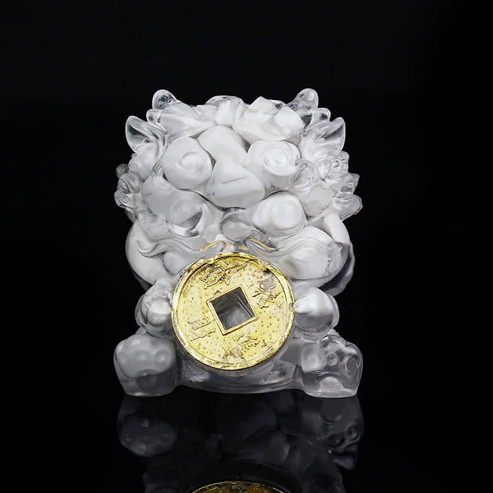 Buddha Stones手作り かわいい 貔貅 金貨 クリスタル 風水 エネルギー 富幸運繁栄家の装飾 - ホワイトターコイズ - image 19
