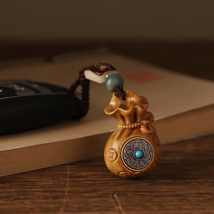 Buddha Stones小葉紫檀緑白檀 マネーバッグオーム・マニ・パドメ・フム回転式保護吊り下げ装飾 - image 23