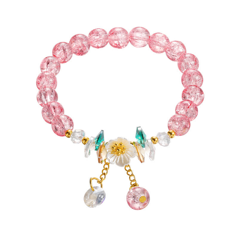 Buddha Stonesのシンプルなデザインの花のチャームガラスビーズブレスレット