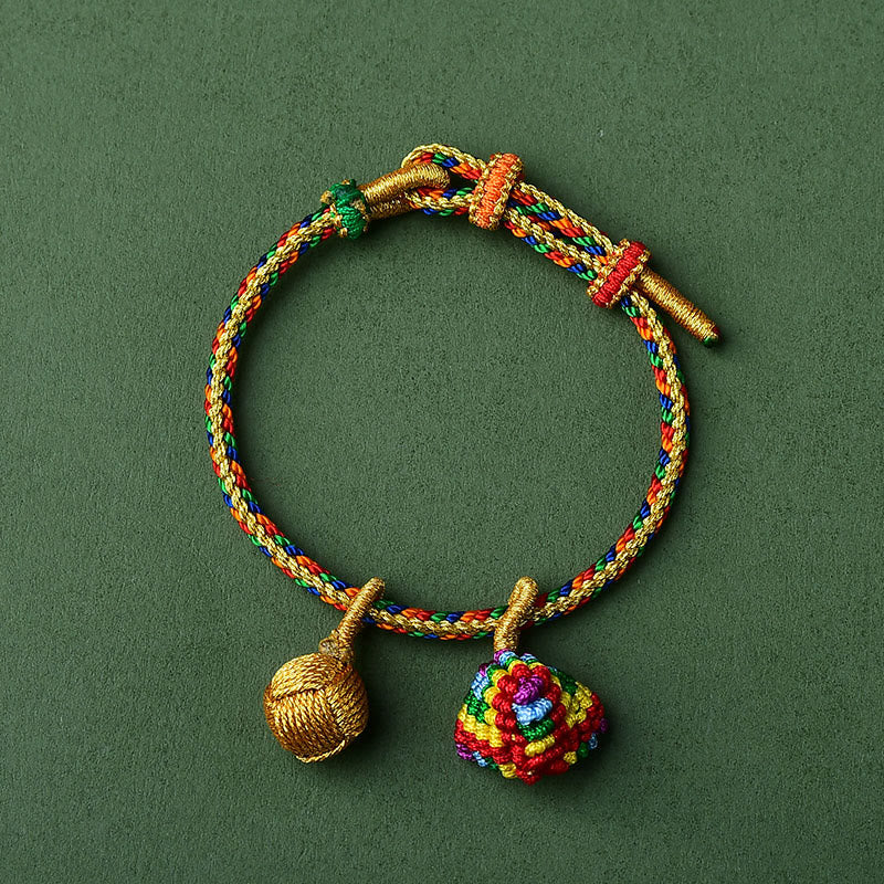 Buddha Stonesカラフルロープ 幸運 手作り 粽 ゴールデンボール チャームブレスレット