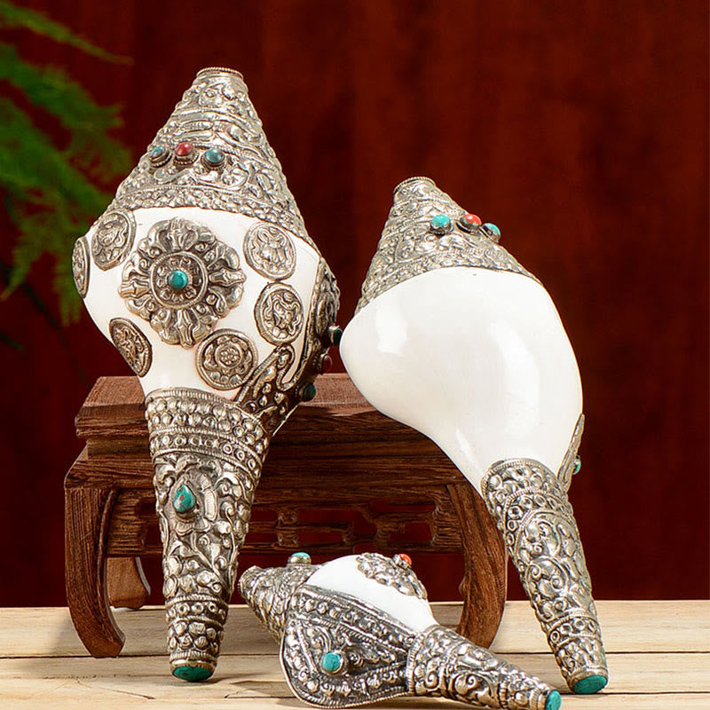 チベットの天然シャンカ貝殻、幸運の富をもたらす家の装飾 - image 1