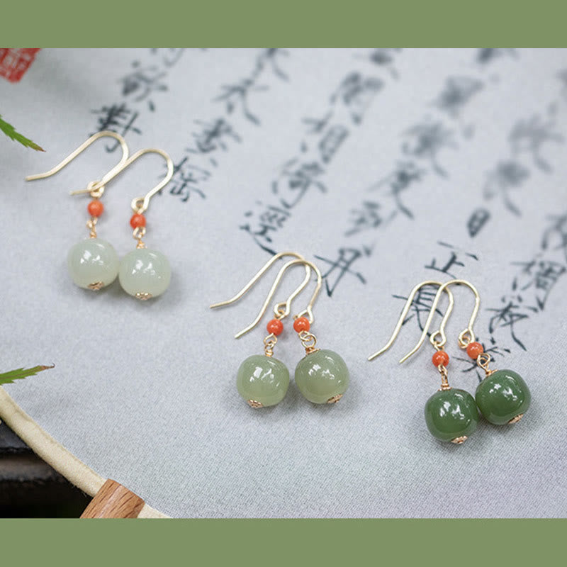 Buddha Stones 925スターリングシルバーメッキ 14Kゴールド 和田翡翠 赤瑪瑙 幸運の雫 ダングルイヤリング - image 17