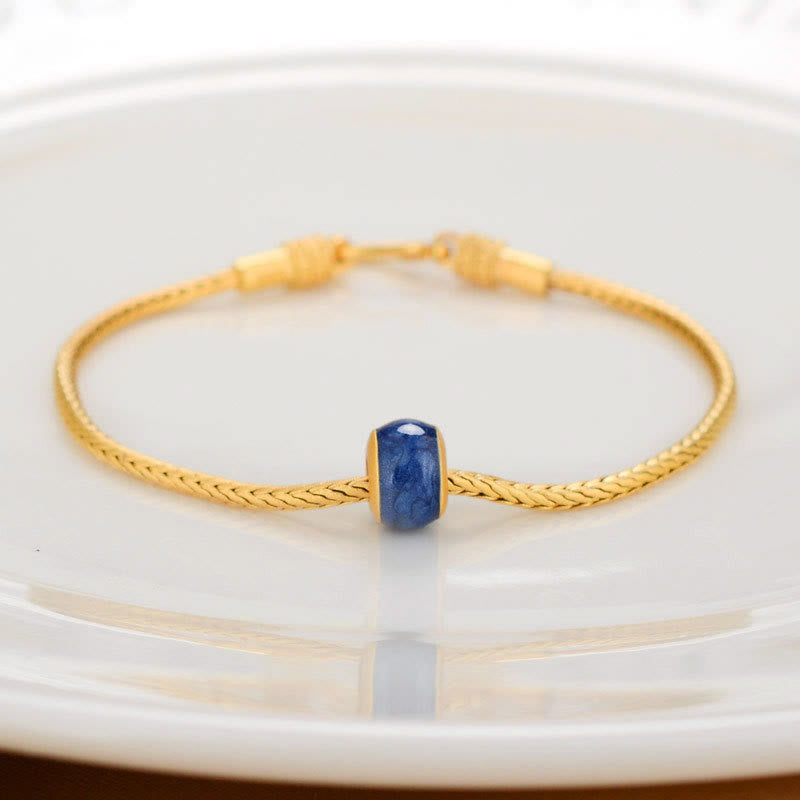 Buddha Stonesチベット 18K ゴールドオーム・マニ・パドメ・フム幸運の鯉キャラクター インゴット 銅貨 平和ブレスレット - 青いビーズ - image 8