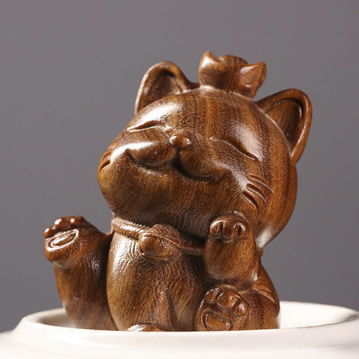Buddha Stonesミニグリーンサンダルウッドインゴットラッキーキャット彫刻平和デスクデコレーション - image 5