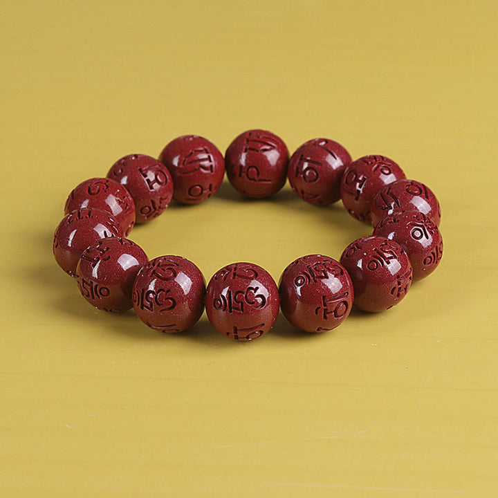 Buddha Stones天然 ダブル 貔貅 辰砂オーム・マニ・パドメ・フム富と幸運のビーズブレスレット