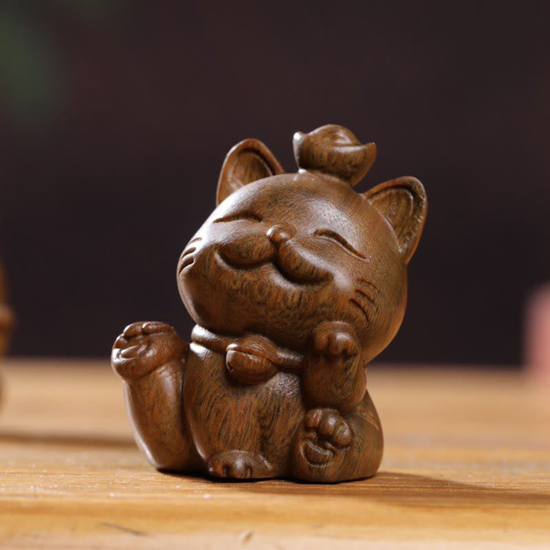 Buddha Stonesミニグリーンサンダルウッドインゴットラッキーキャット彫刻平和デスクデコレーション - image 15