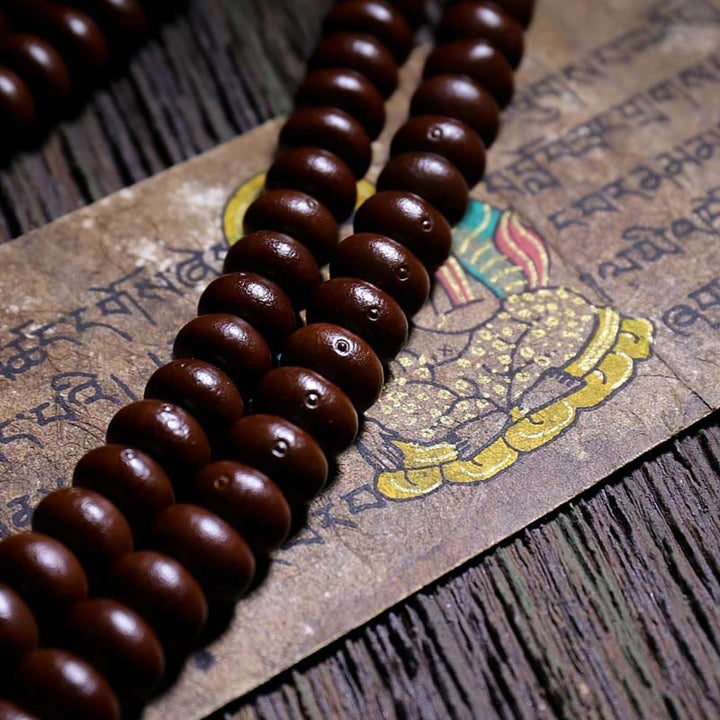 Buddha Stones天然チベット 108 個Malaビーズ 紫菩提樹 三目 ジビーズ 銅製 ドルジェ ハーモニーブレスレット