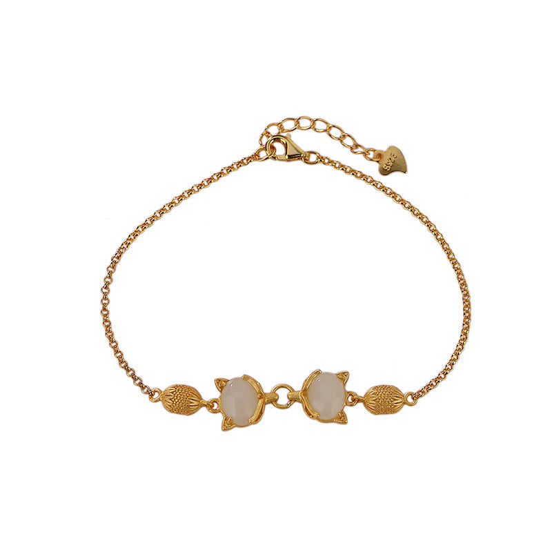 Buddha Stones925 スターリングシルバー 天然和田白翡翠 シアン翡翠 愛らしいキツネの幸運ブレスレット - image 11