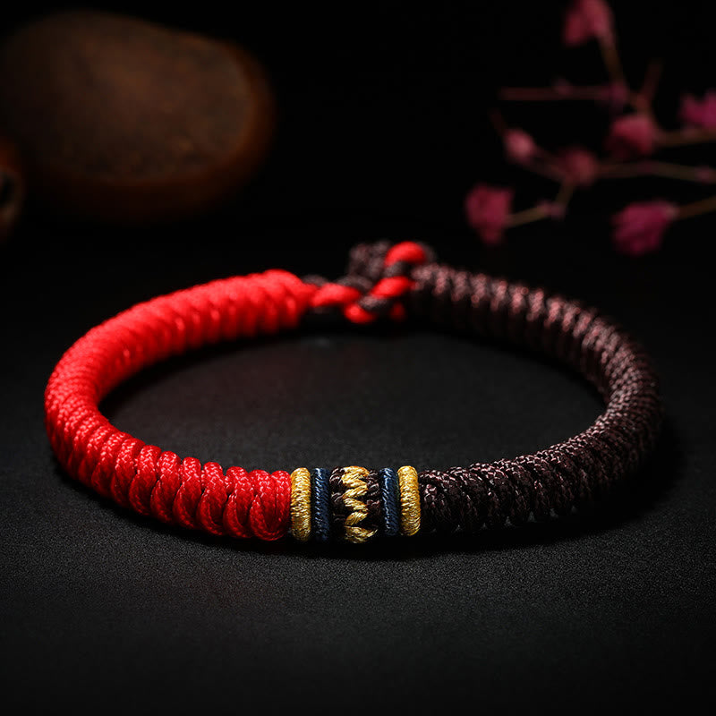 Buddha Stonesチベット手作り多色糸キングコングノット強度編み紐ブレスレット - 赤茶色 - 19cm - image 6