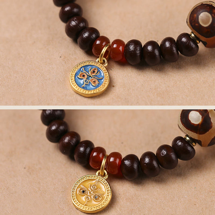 Buddha Stones天然チベット紫菩提樹シードビーズ 富の神 知恵のブレスレット