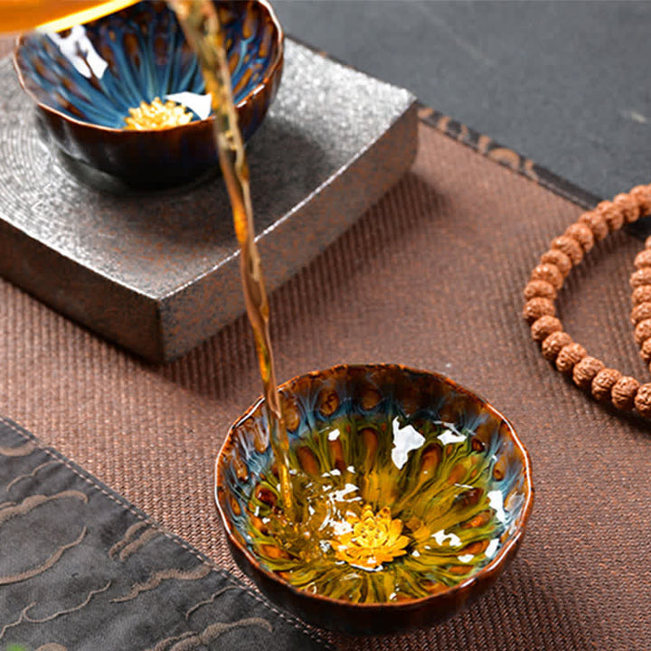 Buddha Stones蓮 孔雀 龍 鳳凰 鯉 陶器 ティーカップ 象嵌 ティーカップ 120ml - image 3