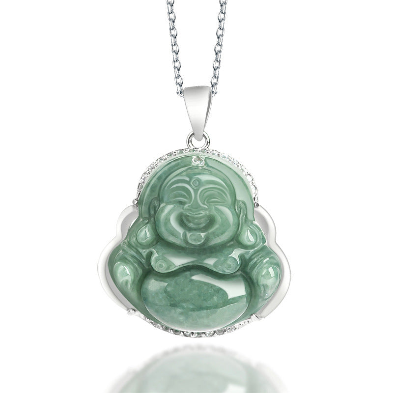 Buddha Stones925スターリングシルバー 笑う仏陀 翡翠 豊穣のネックレスチェーンペンダント - 翡翠（豊かさ♥ 豊穣） - image 1