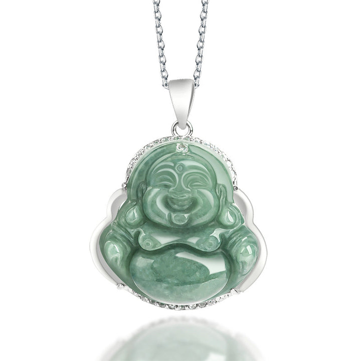 Buddha Stones925スターリングシルバー 笑う仏陀 翡翠 豊穣のネックレスチェーンペンダント - 翡翠（豊かさ♥ 豊穣） - image 1