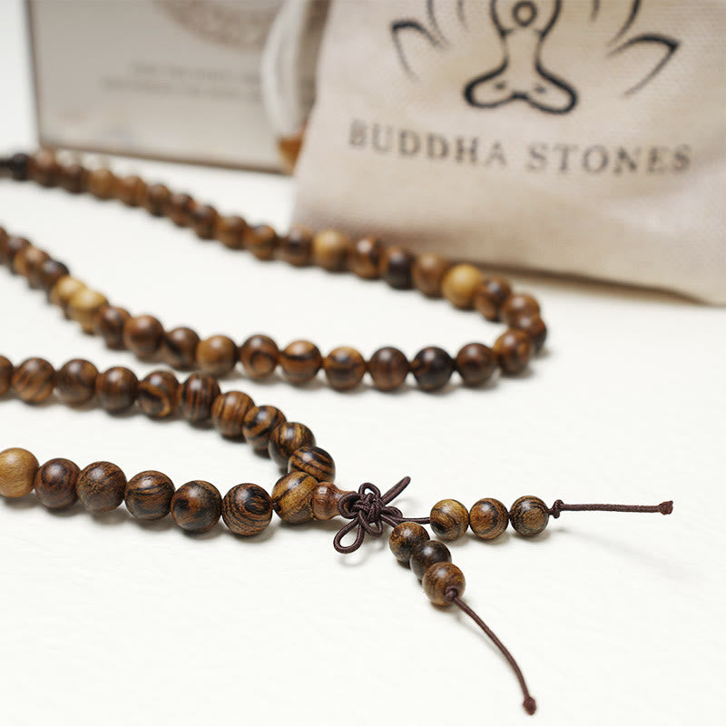 Buddha Stones108 個入りMalaビーズ ブレスレット 祈り 瞑想 白檀 弾性