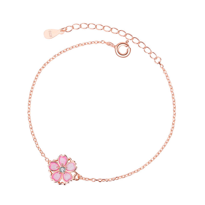 Buddha Stones925スターリングシルバー 桜の祝福チェーンブレスレット 回転リング