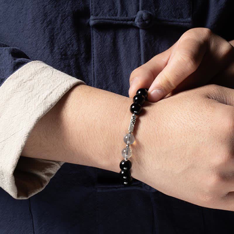 925スターリングシルバーのオブシディアンムーンストーンの強さのカップルブレスレット - image 8