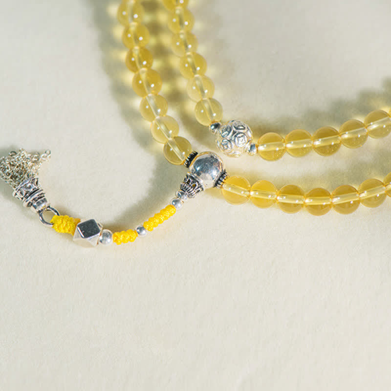 Buddha Stones 108Malaビーズ 925 スターリングシルバー 天然シトリン 赤瑪瑙 白翡翠 繁栄のチャームブレスレット