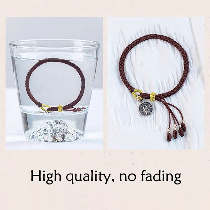 Buddha Stonesハンドメイド 925 スターリングシルバー 五行神 富と幸運の守護 紐編みブレスレット