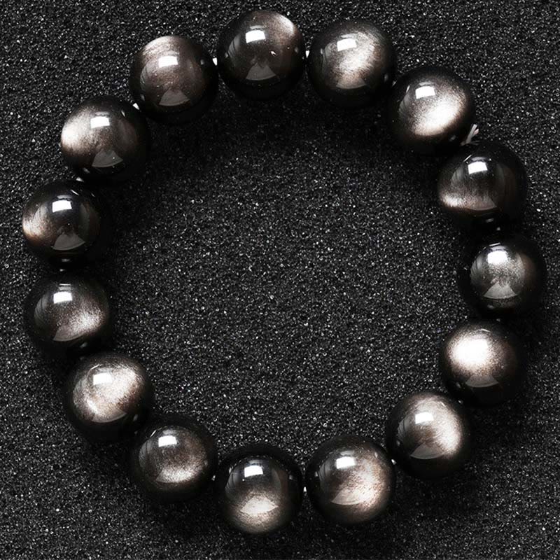 Buddha Stones天然銀光沢黒曜石 癒しの保護ブレスレット