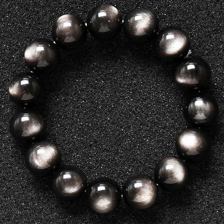 Buddha Stones天然銀光沢黒曜石 癒しの保護ブレスレット