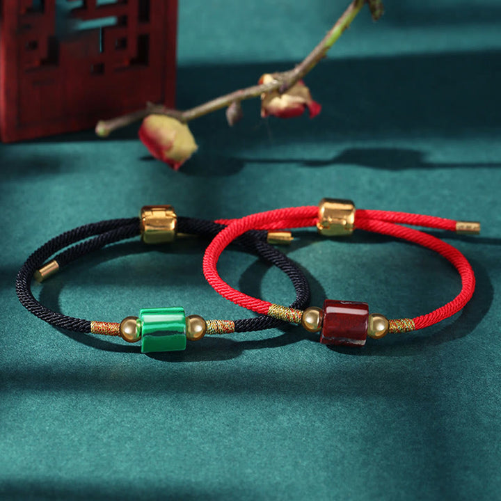 Buddha Stonesチベット ハンドメイド グリーンアベンチュリン レッドストーン マラカイト 幸運の守護 編み込みロープブレスレット