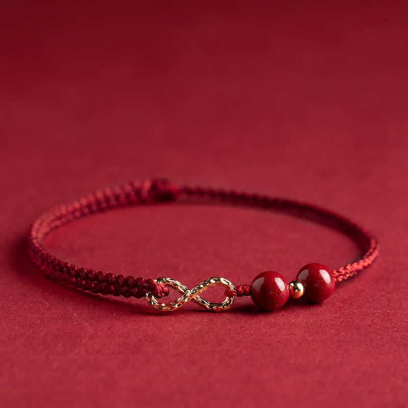 Buddha Stones 辰砂＆赤い糸 祝福の14Kゴールド 無限大シンボル ブレスレット＆アンクレット