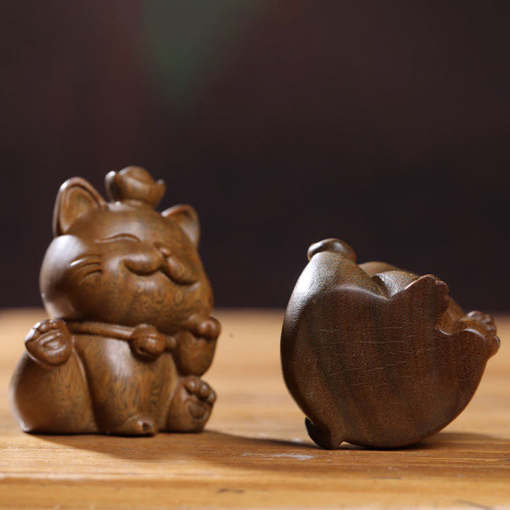 Buddha Stonesミニグリーンサンダルウッドインゴットラッキーキャット彫刻平和デスクデコレーション - image 8