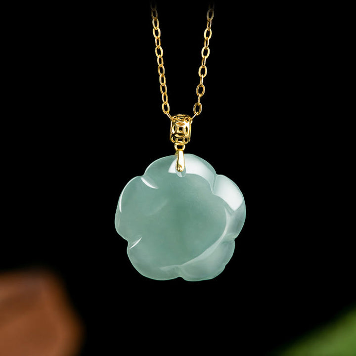 Buddha Stones 18Kゴールドバックル 925スターリングシルバーチェーン 天然翡翠 ローズ 幸運のネックレスペンダント - image 6