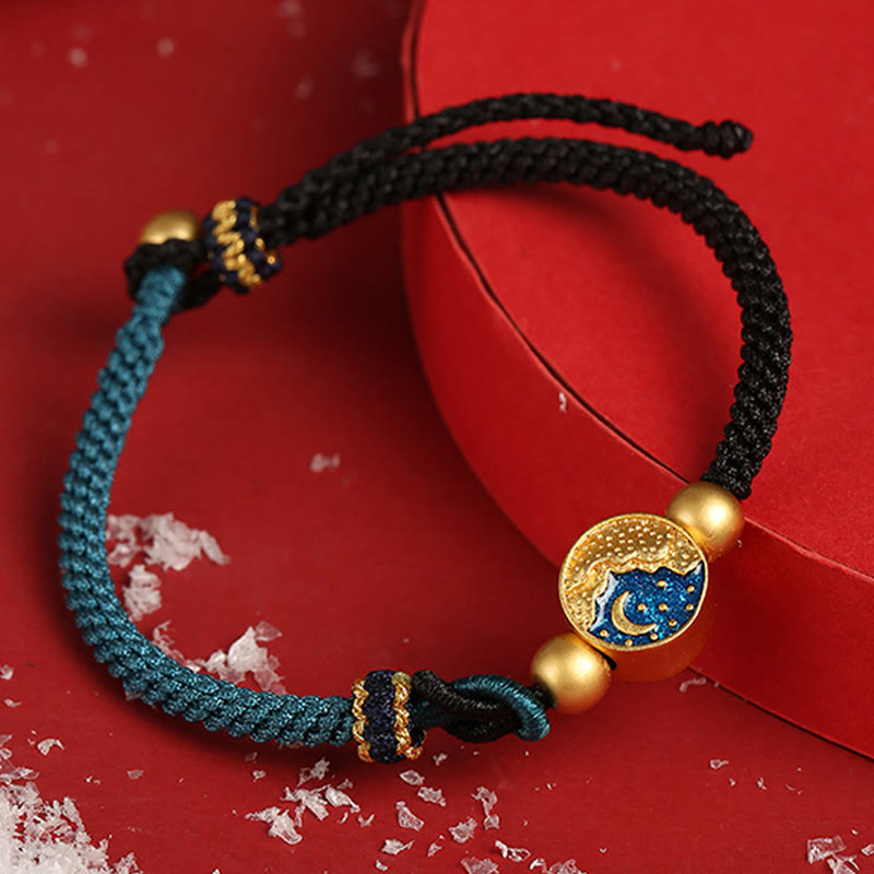 Buddha Stones手作りの山と海の彫刻された幸運の2色ストリングカップルブレスレット