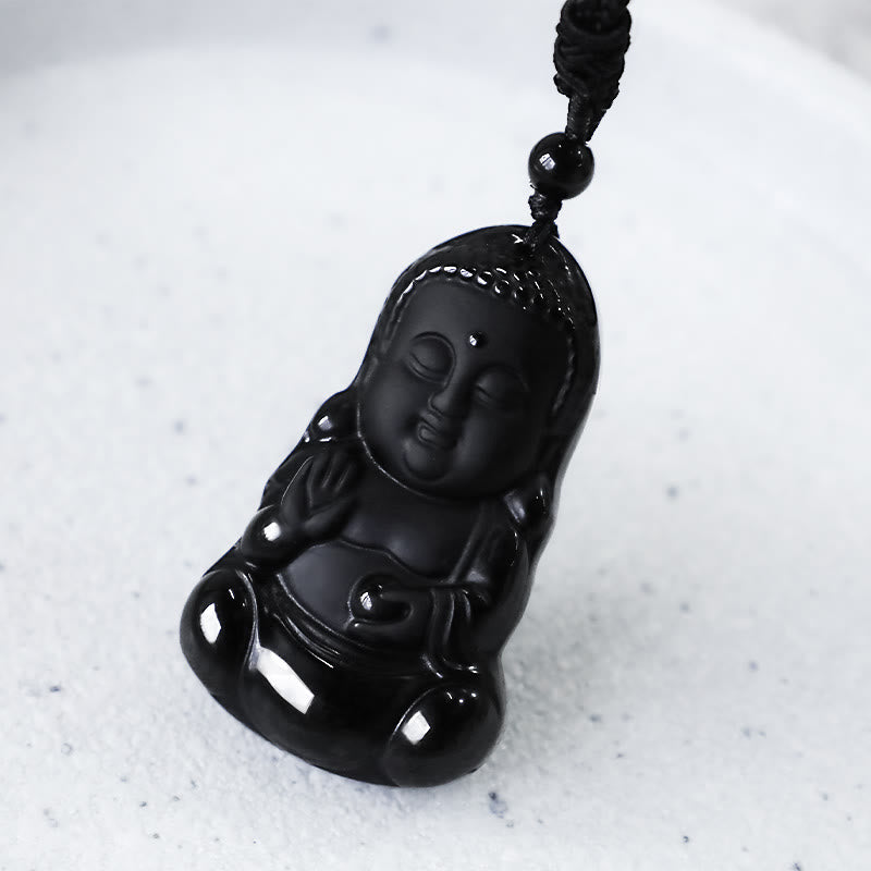 Buddha Stones天然黒曜石 水晶 仏陀の強さ 守護 お守り 幸運のお守り ペンダントネックレス - image 7
