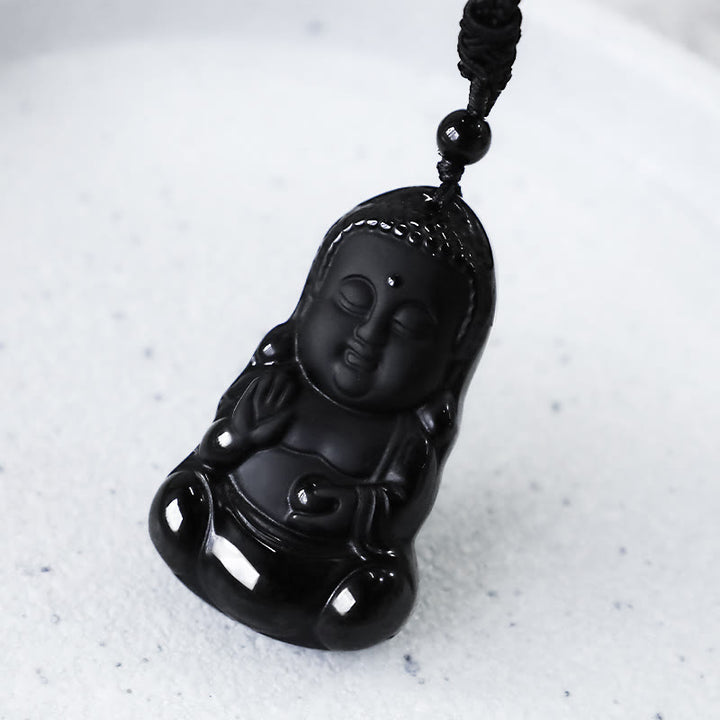 Buddha Stones天然黒曜石 水晶 仏陀の強さ 守護 お守り 幸運のお守り ペンダントネックレス - image 7