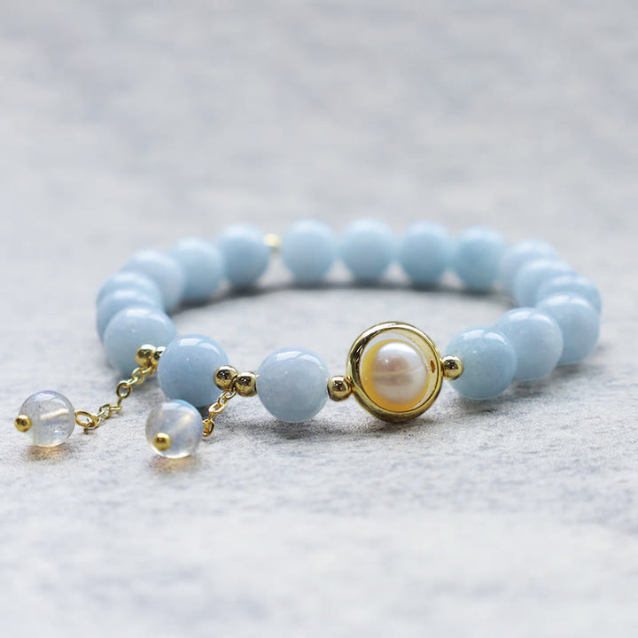 Buddha Stonesアクアマリンパール ヒーリング ムーンストーン ビーズ チャームブレスレット