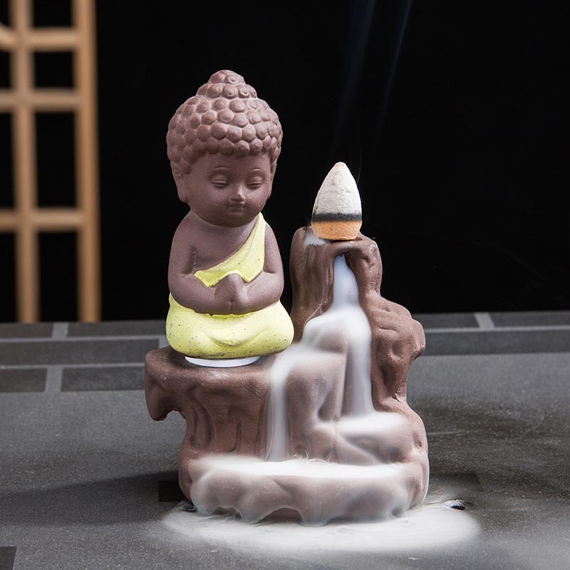 Buddha Stones逆流煙噴水 陶器製 祝福香炉 装飾
