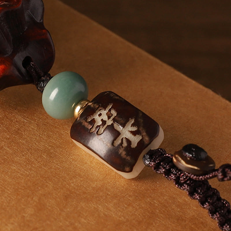 Buddha Stones小葉紫檀緑白檀 マネーバッグオーム・マニ・パドメ・フム回転式保護キーホルダー 電話吊り下げ装飾 - image 6