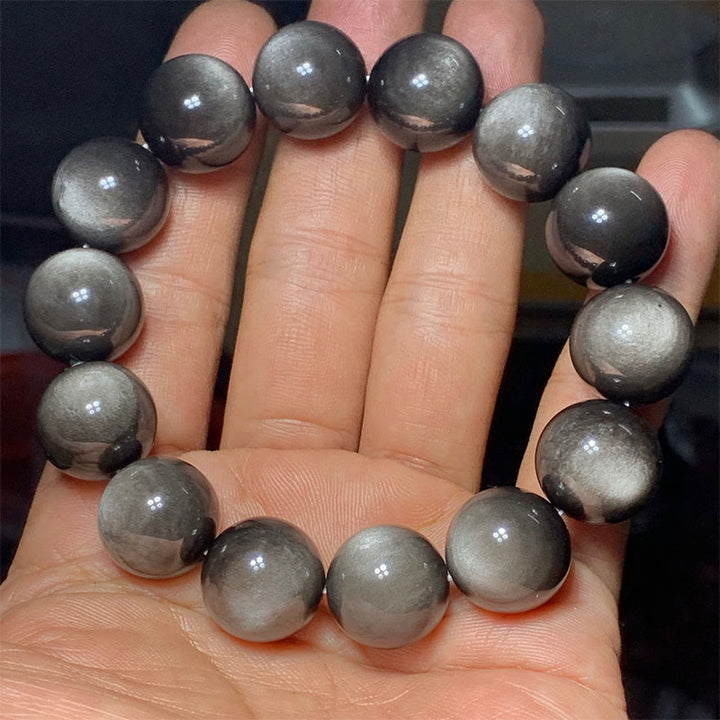 Buddha Stones天然銀光沢黒曜石 癒しの保護ブレスレット